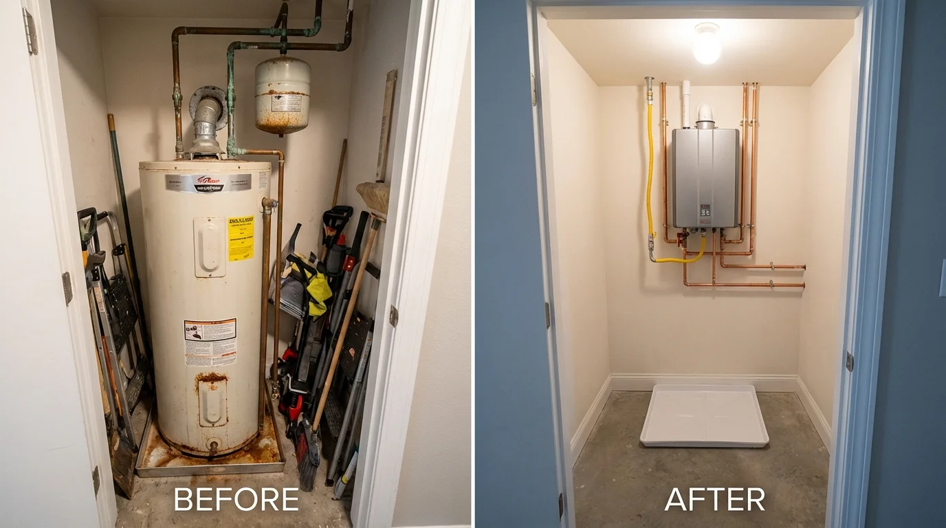 Tank water heater versus wall-mounted tankless unit comparison for Mabscott, WV homeowners